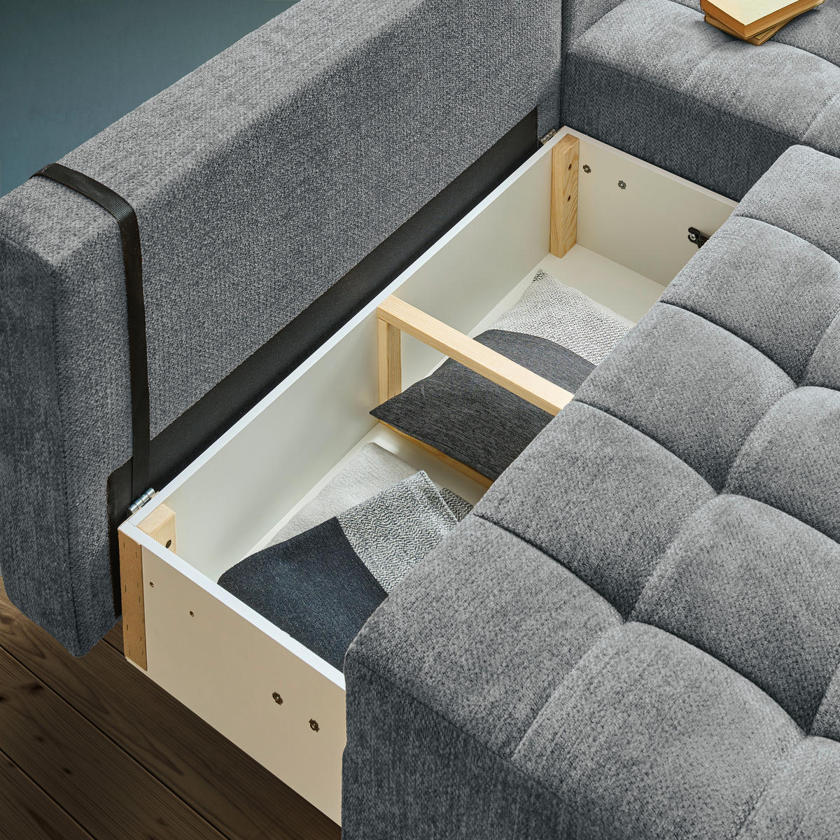 ECKSOFA in Chenille Dunkelgrau  - Dunkelgrau/Schwarz, MODERN, Kunststoff/Textil (204/145cm) - home24