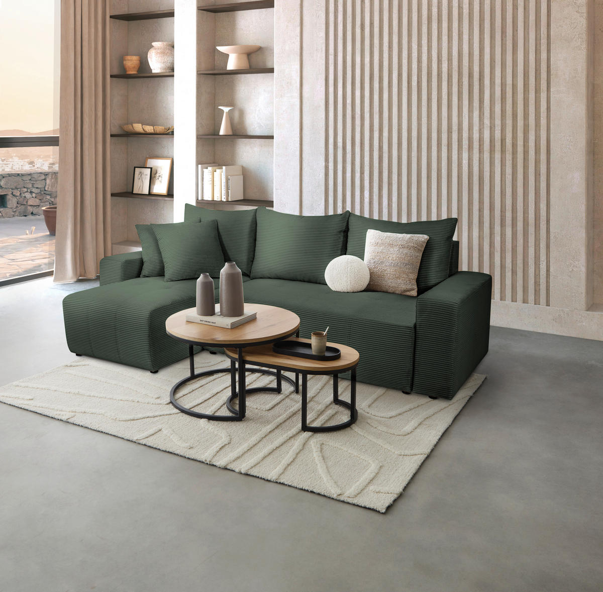 ECKSOFA in Cord Waldgrün  - Waldgrün/Schwarz, Design, Kunststoff/Textil (248/146cm) - MID.YOU