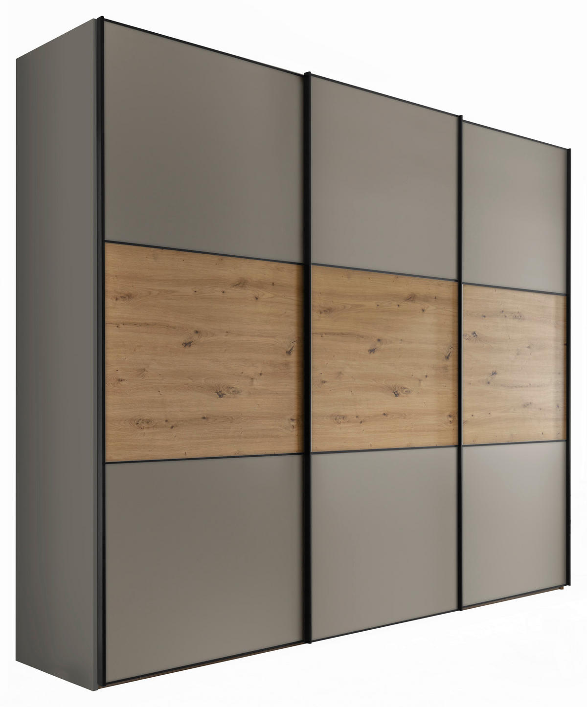SCHWEBETÜRENSCHRANK in Hellgrau, Eiche Artisan  - Hellgrau/Schwarz, Holzwerkstoff/Metall (249/222/68cm) - Moderano