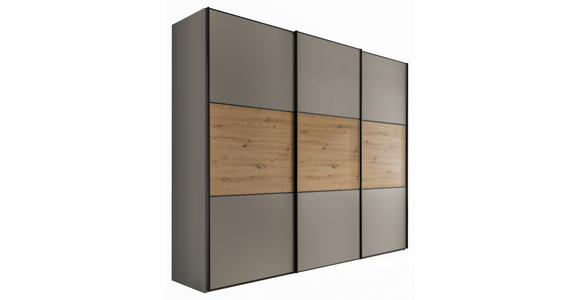 SCHWEBETÜRENSCHRANK  in Hellgrau, Eiche Artisan  - Hellgrau/Schwarz, Holzwerkstoff/Metall (249/222/68cm) - Moderano