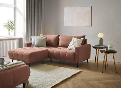 ECKSOFA Dunkelorange Flachgewebe  - Dunkelorange/Schwarz, Design, Holz/Textil (160/215cm) - Stylife