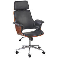 CHEFSESSEL Lederlook Schwarz, Chromfarben, Walnussfarben  - Chromfarben/Walnussfarben, MODERN, Holz/Kunststoff (67/113-123/64cm) - Livetastic