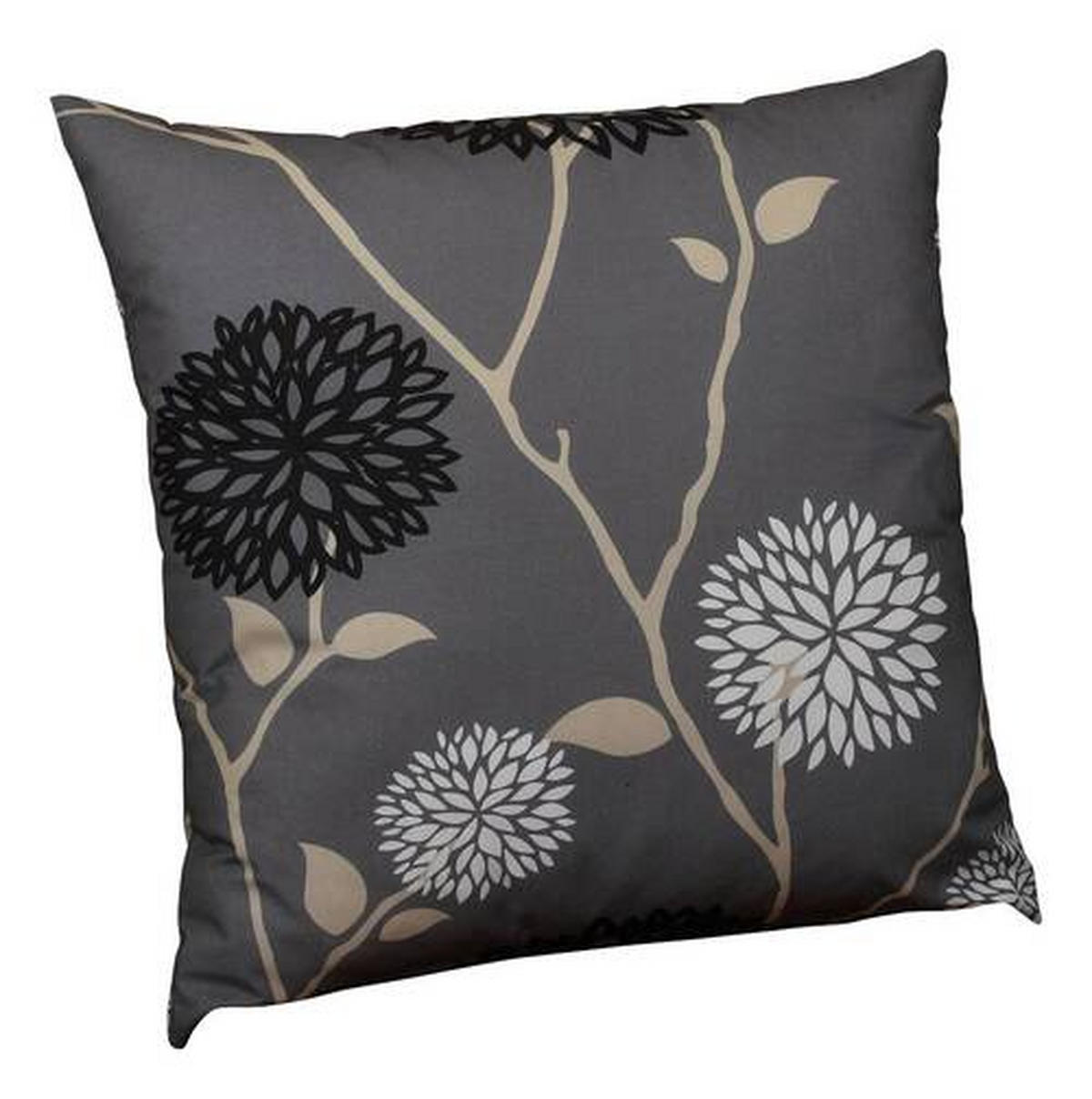 ZIERKISSEN in Grau, Schwarz, Beige Blume 50/19 cm  - Beige/Schwarz, Design, Textil (50/19cm)