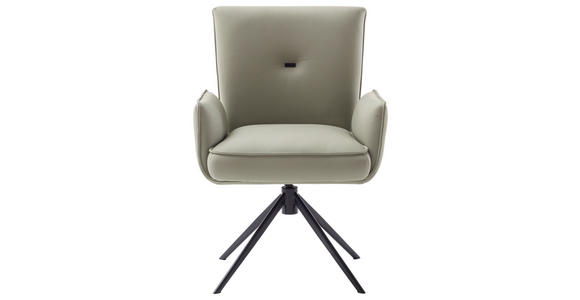 ARMLEHNSTUHL  Lederauswahl, Wippfunktion, Sitzfläche 360° drehbar  Echtleder  - Creme/Schwarz, Design, Leder/Metall (63/89/65cm) - Valnatura
