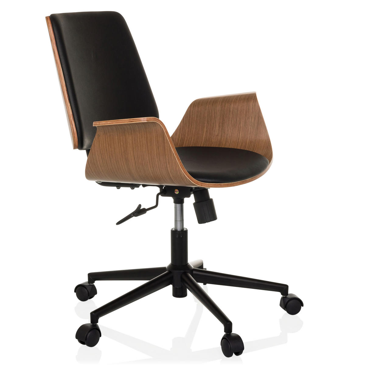 DREHSTUHL Schwarz  - Schwarz/Braun, MODERN, Leder/Holz (68/92/63,5cm) - MID.YOU