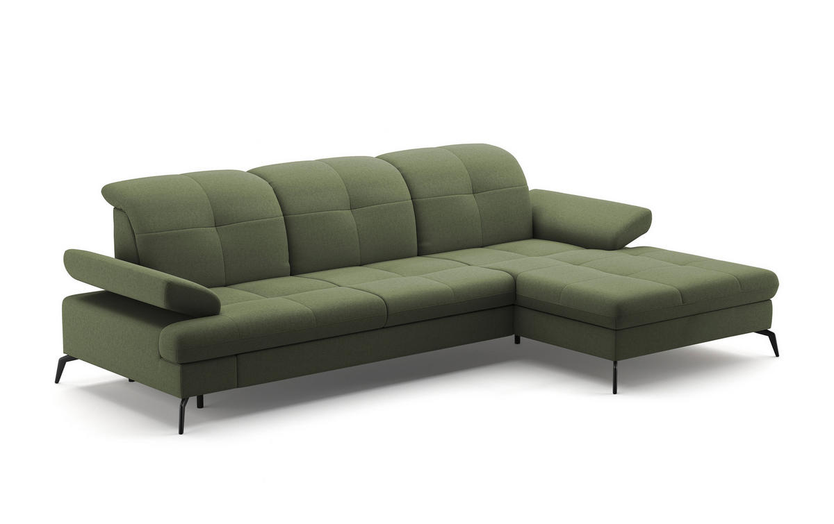 ECKSOFA in Flachgewebe Olivgrün  - Schwarz/Olivgrün, Konventionell, Textil/Metall (279/185cm) - Sit & More