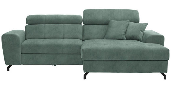 ECKSOFA Mintgrün Velours  inkl. Zierkissen, Bettkasten, Schlaffunktion, Rücken echt, Kopfteilverstellung  - Schwarz/Mintgrün, Design, Textil/Metall (267/181cm) - Carryhome