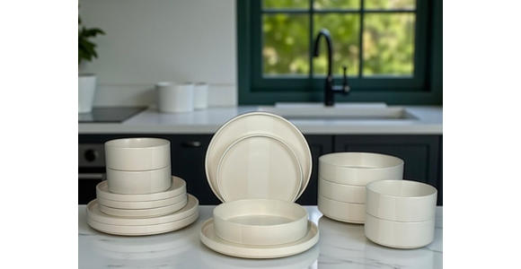 KOMBISERVICE Kyoto striscia 16-teilig  - Weiß, Trend, Keramik - Novel