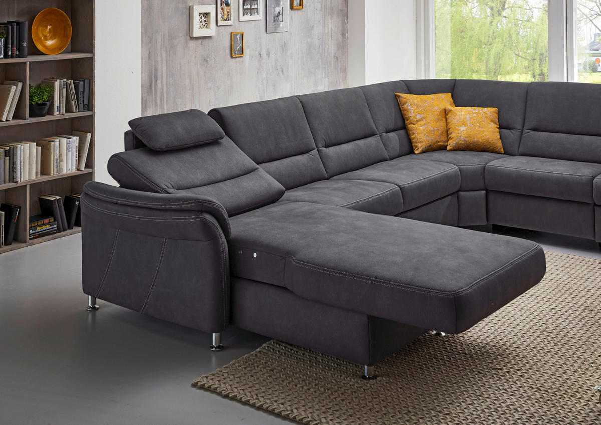 WOHNLANDSCHAFT Grau Mikrofaser  - Beige/Alufarben, Design, Textil/Metall (173/330/262cm) - Beldomo System