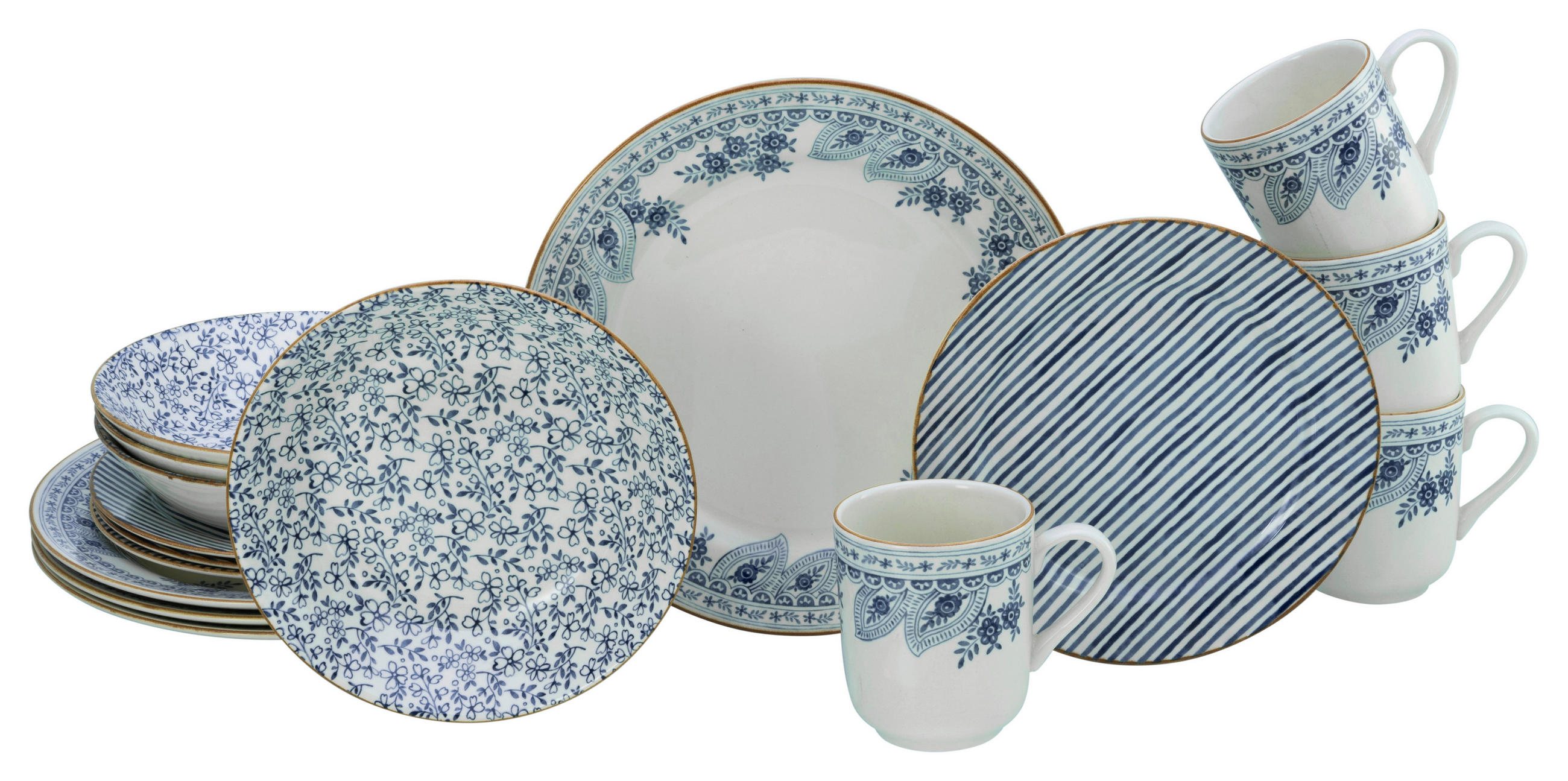 KOMBISERVICE Blau, Weiß 16-teilig Euböa  - Blau/Weiß, Basics, Keramik (33/32/31cm) - Creatable