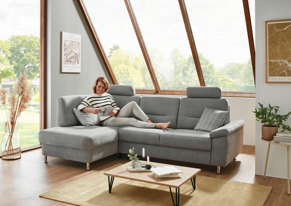 ECKSOFA  in Flachgewebe Grau  160/244 cm  - Alufarben/Grau, KONVENTIONELL, Textil/Metall (160/244cm) - Beldomo Comfort