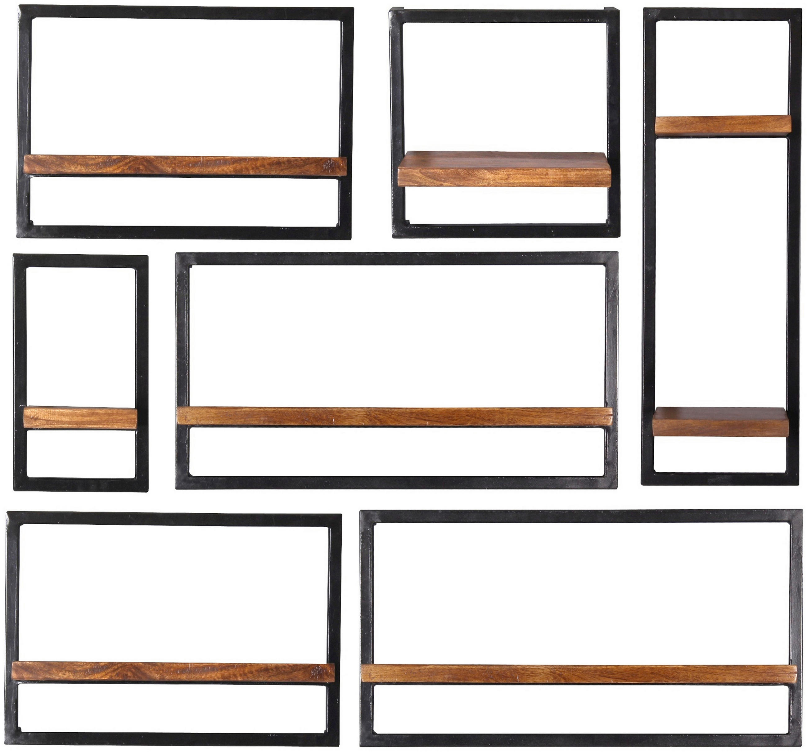 WANDREGALSET 120/110/25 cm  - Schwarz/Naturfarben, Design, Holz/Metall (120/110/25cm) - MID.YOU