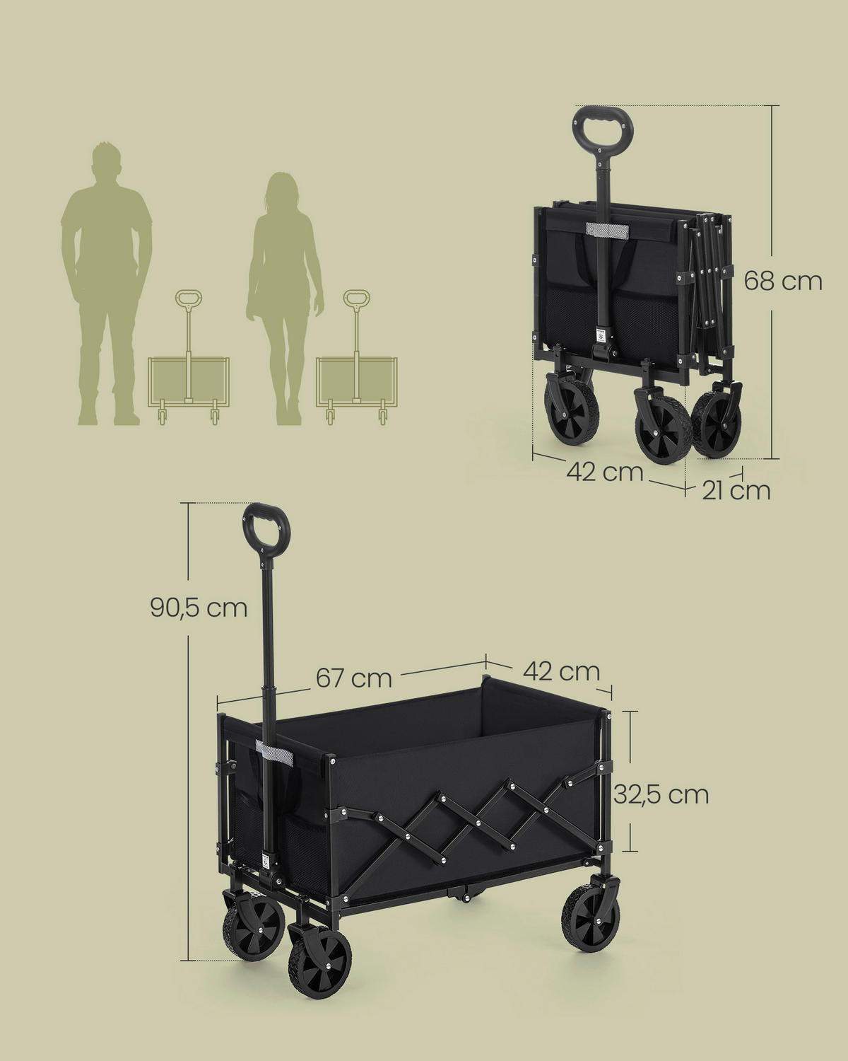 BOLLERWAGEN Schwarz 67/42/90,5 cm  - Schwarz, Basics, Textil/Metall (67/42/90,5cm)