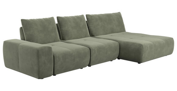 ECKSOFA in Velours Olivgrün 347/174 cm - Schwarz/Olivgrün, Design, Kunststoff/Textil (347/174cm) - Xora