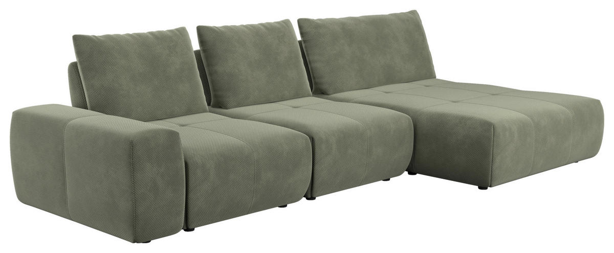 ECKSOFA in Velours Olivgrün  - Schwarz/Olivgrün, Design, Kunststoff/Textil (347/174cm) - Xora