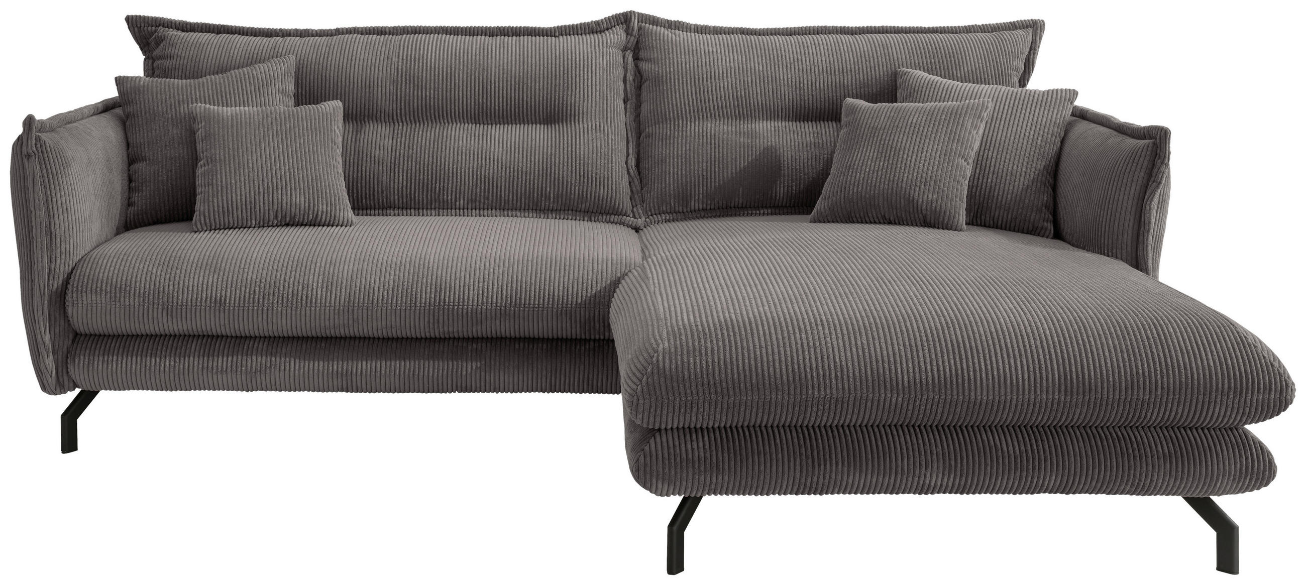 ECKSOFA Grau Cord  - Schwarz/Grau, MODERN, Textil/Metall (255/180cm) - Livetastic