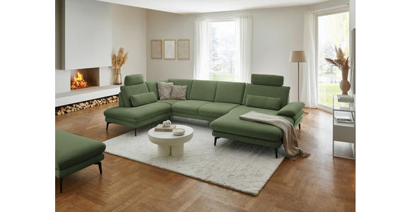 WOHNLANDSCHAFT  in Chenille, Flachgewebe Grün  - Schwarz/Grün, Design, Textil/Metall (208/344/180cm) - Dieter Knoll