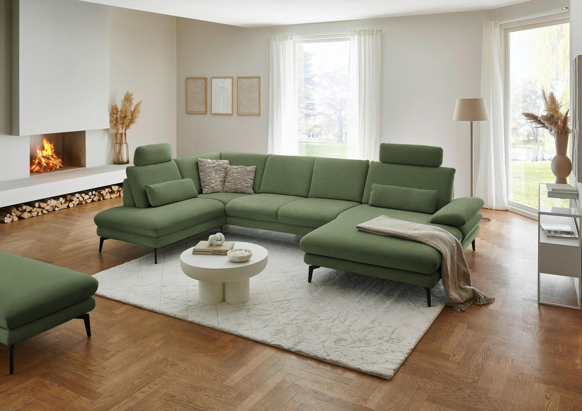 WOHNLANDSCHAFT  in Chenille, Flachgewebe Grün  - Schwarz/Grün, Design, Textil/Metall (208/344/180cm) - Dieter Knoll