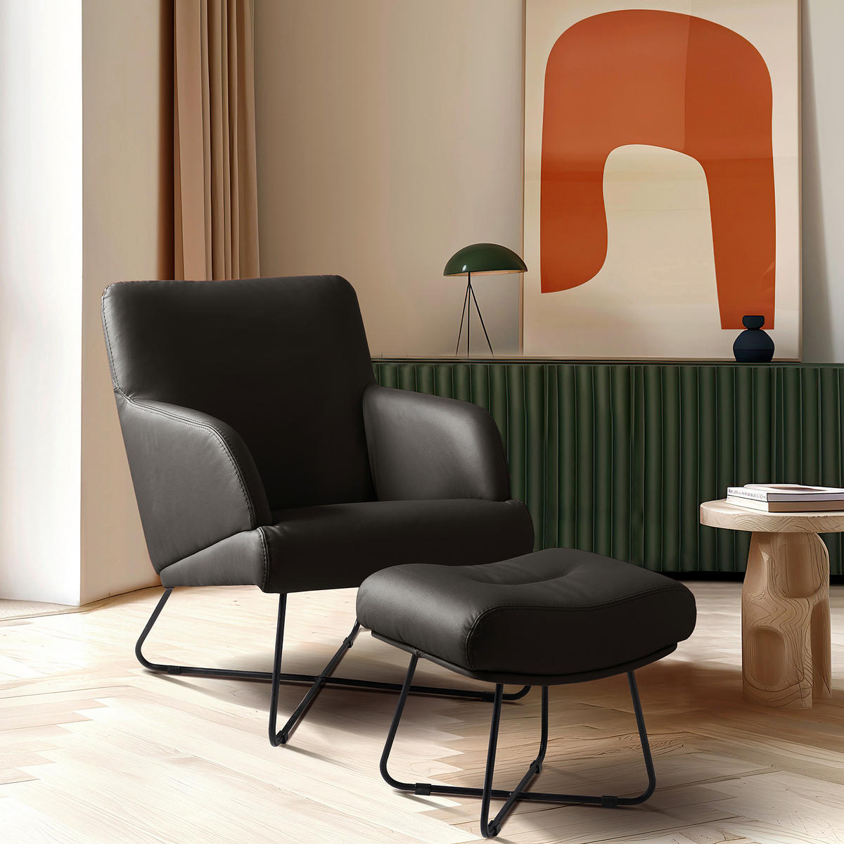 SESSEL Echtleder Dunkelbraun  - Dunkelbraun/Schwarz, Design, Leder/Metall (67/87/74cm) - Livetastic