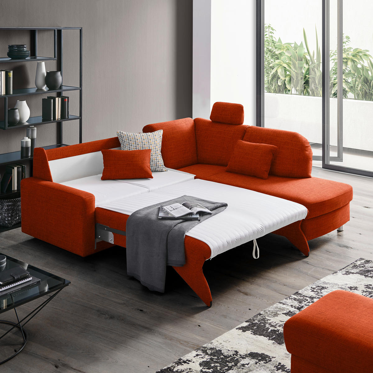 ECKSOFA in Chenille Orange  227/208 cm  - Alufarben/Orange, KONVENTIONELL, Textil/Metall (227/208cm) - Sedda