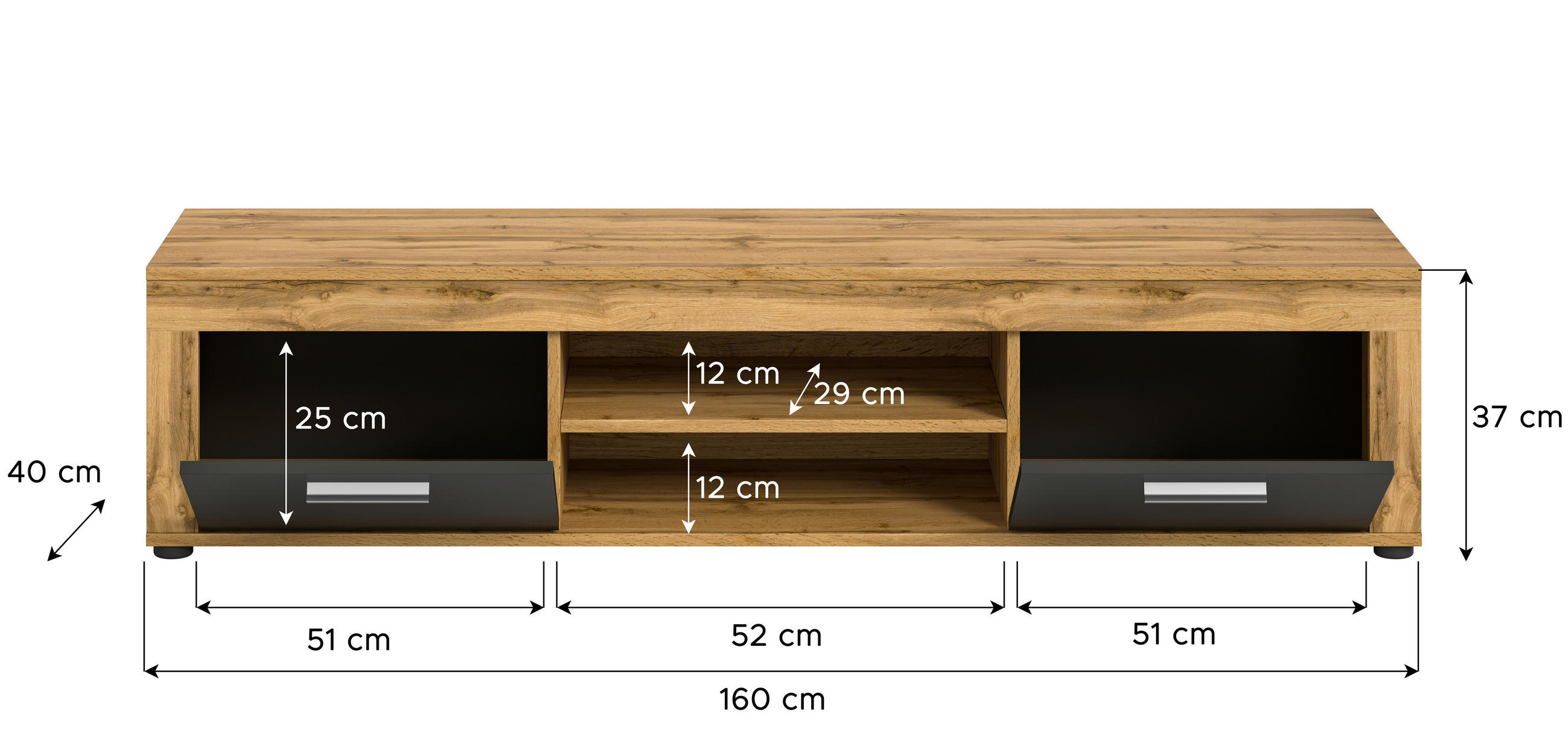 LOWBOARD Jam  in 160/37/40 cm  - Anthrazit/Silberfarben, Design, Holzwerkstoff/Kunststoff (160/37/40cm) - MID.YOU