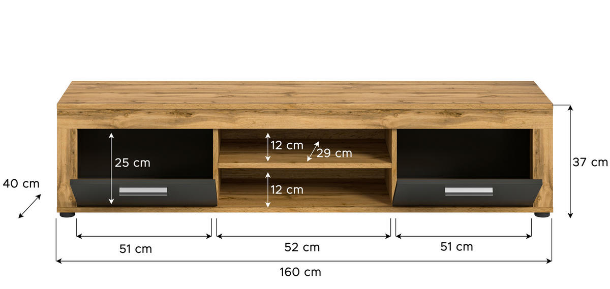 LOWBOARD Jam  in 160/37/40 cm  - Anthrazit/Silberfarben, Design, Holzwerkstoff/Kunststoff (160/37/40cm) - MID.YOU