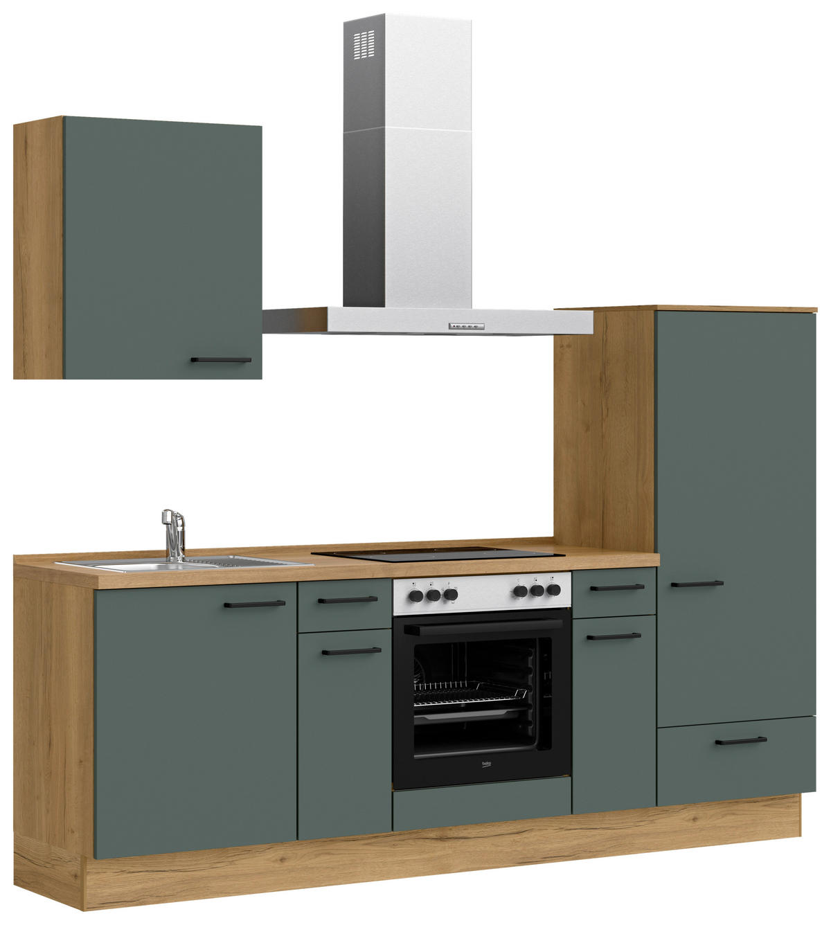 KÜCHENBLOCK 240 cm   in Eichefarben, Dunkelgrün  - Dunkelgrün/Eichefarben, MODERN, Holzwerkstoff/Metall (240cm) - Nobilia