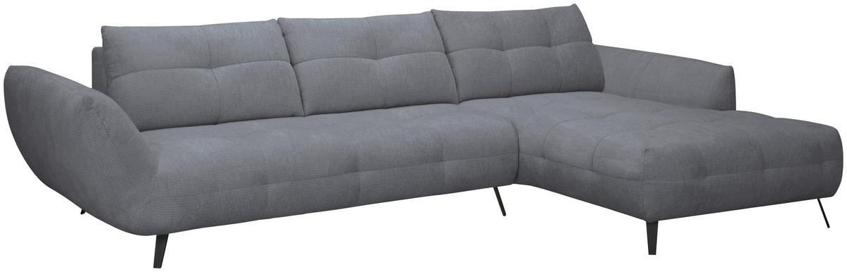 ECKSOFA Dunkelgrau Chenille Armlehnenkissen, Rücken echt, Sitztiefenverstellung  - Dunkelgrau/Schwarz, KONVENTIONELL, Textil/Metall (313/215cm) - Hom`in