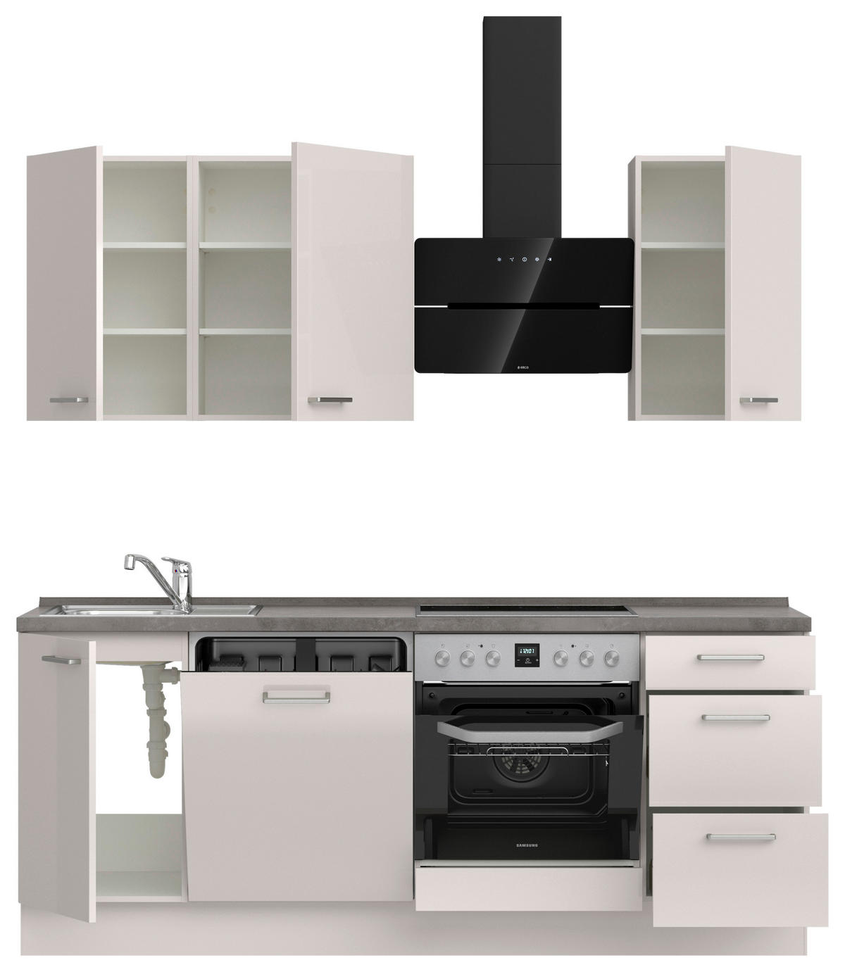KÜCHENBLOCK Flash 210 cm  in Schieferfarben, Hellgrau  - Schieferfarben/Edelstahlfarben, MODERN, Holzwerkstoff/Metall (210cm) - Nobilia