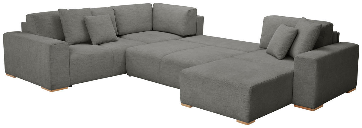 WOHNLANDSCHAFT in Flachgewebe Grau  - Buchefarben/Schwarz, Konventionell, Holz/Kunststoff (283/371/208cm) - Livetastic