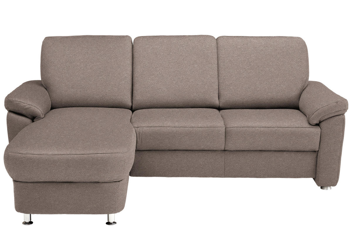 ECKSOFA in Flachgewebe Graubraun  - Chromfarben/Graubraun, Konventionell, Textil/Metall (163/220cm) - Beldomo System