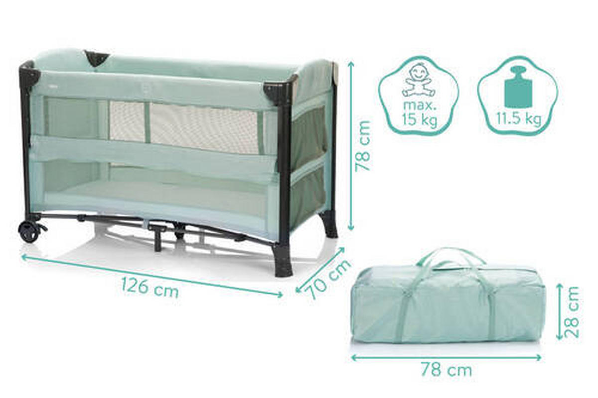 CESTOVNÍ POSTEL   - černá/mátově zelená, Basics, kov/textil (60/120cm) - Fillikid