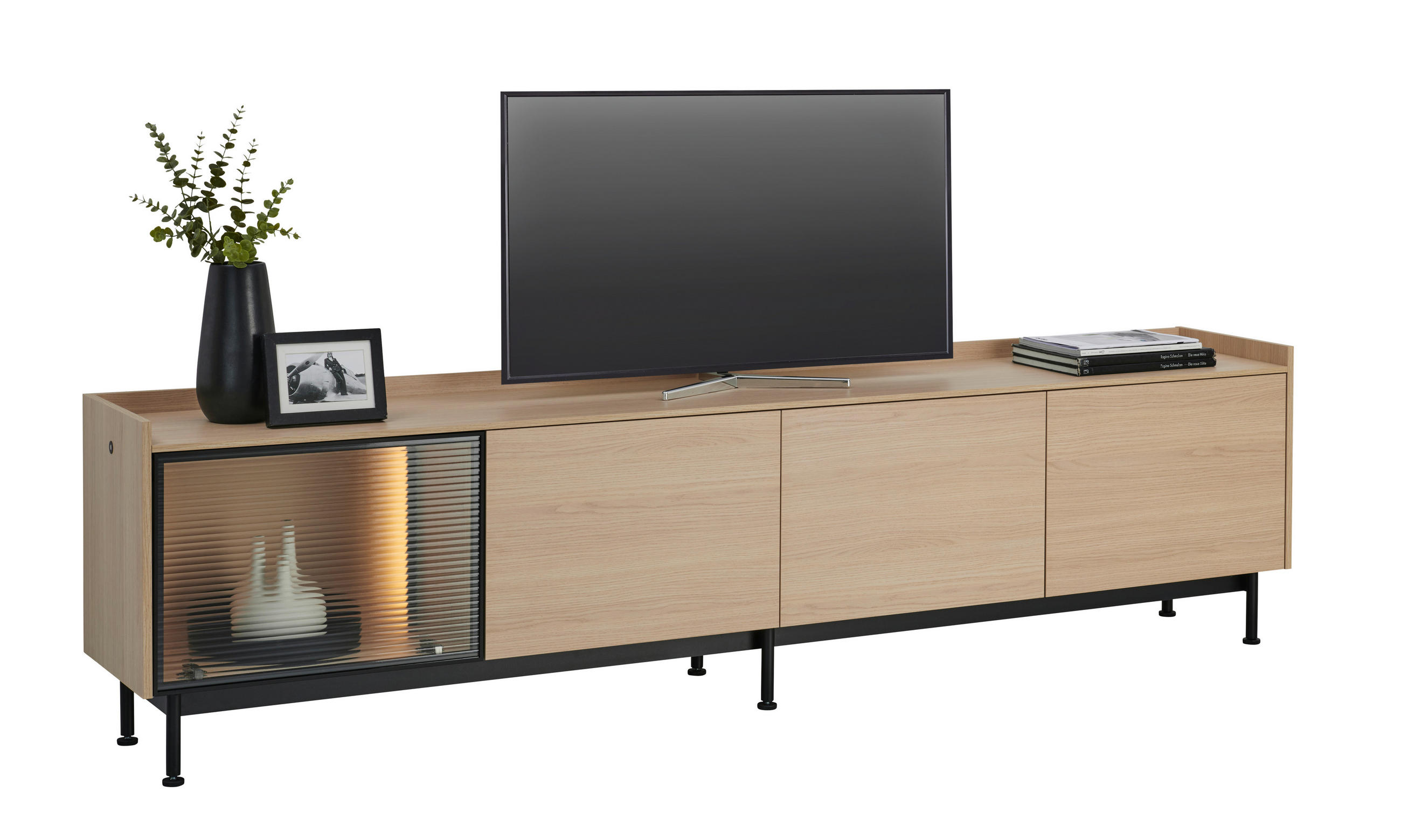 LOWBOARD  in 240/62/40 cm  - Eichefarben/Schwarz, Design, Glas/Holzwerkstoff (240/62/40cm) - Lomoco