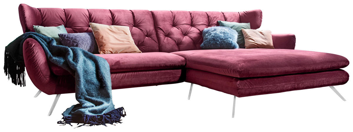 ECKSOFA in Velours Lila  300/175 cm  - Lila/Schwarz, Design, Textil/Metall (300/175cm) - Pure Home Lifestyle