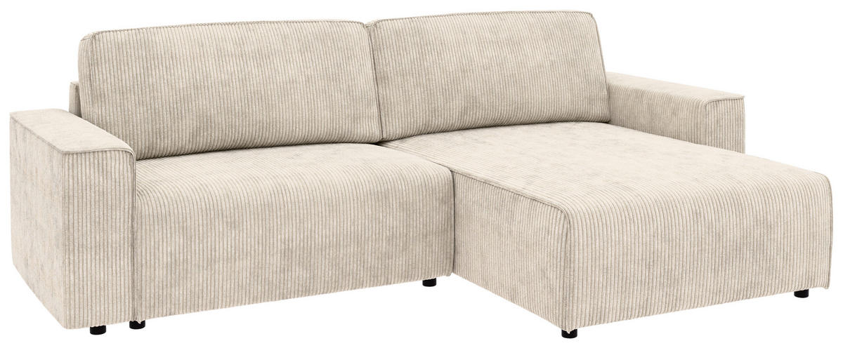 ECKSOFA in Cord Creme  - Creme/Schwarz, Modern, Kunststoff/Textil (265/164cm) - Trendmanufaktur