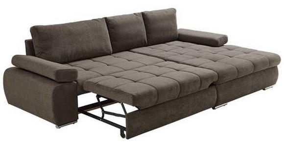 ECKSOFA in Flachgewebe Graubraun  - Chromfarben/Graubraun, Design, Kunststoff/Textil (294/173cm) - Carryhome