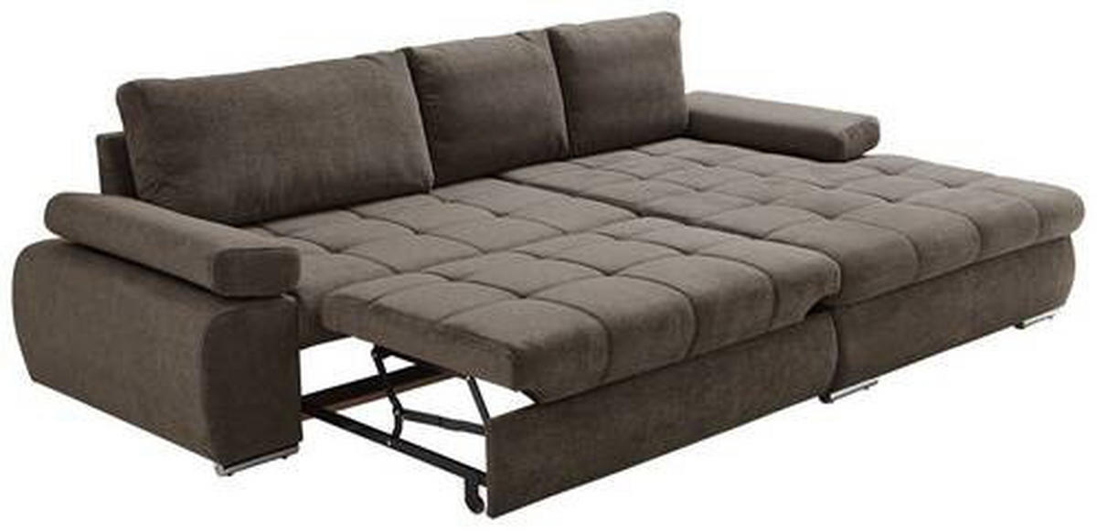 ECKSOFA in Flachgewebe Graubraun  - Chromfarben/Weiss, Design, Kunststoff/Textil (294/173cm) - Carryhome
