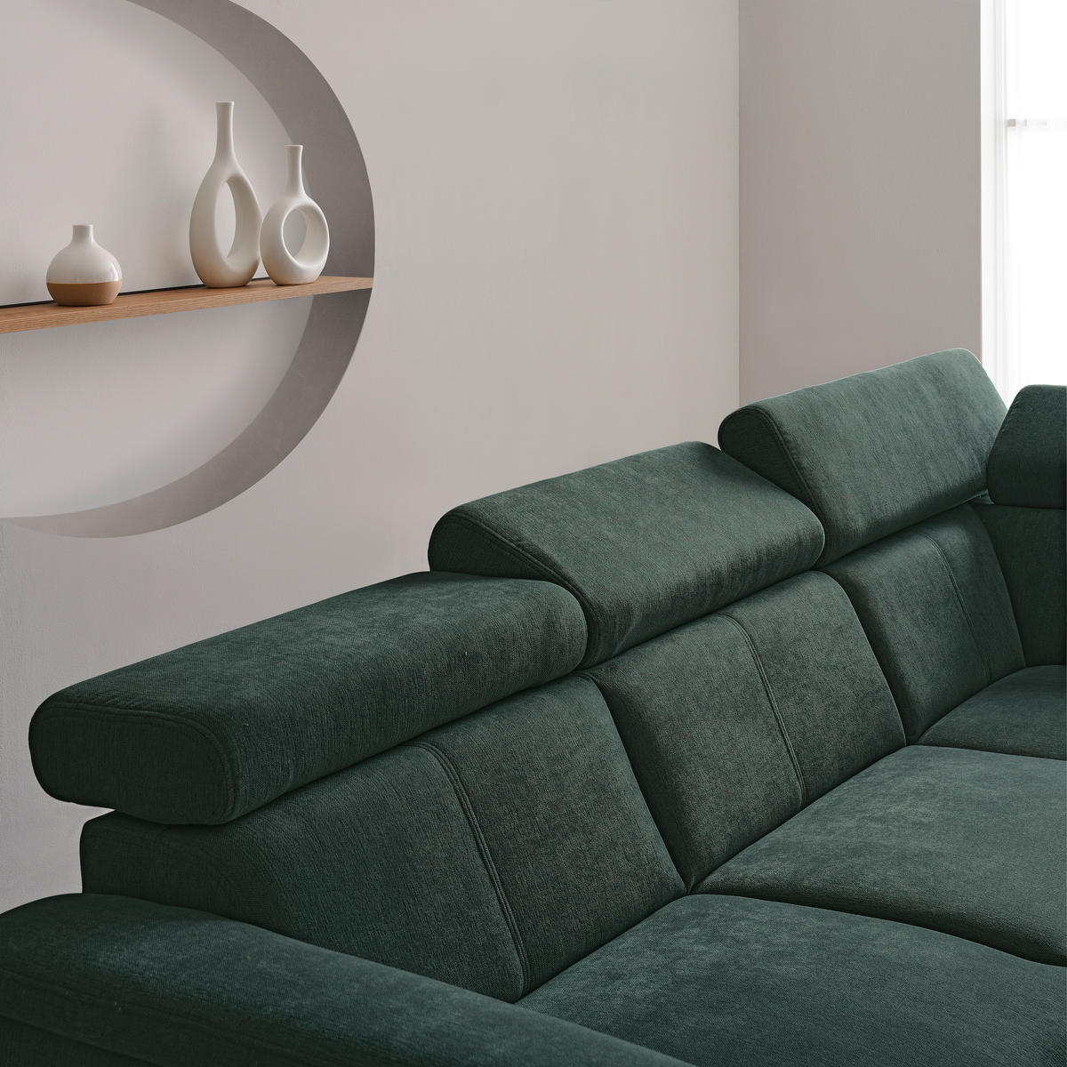 Ecksofa inkl. Funktionen in Chenille Petrol, Dunkelgrün  - Dunkelgrün/Petrol, Design, Textil/Metall (260/203cm) - Stylife