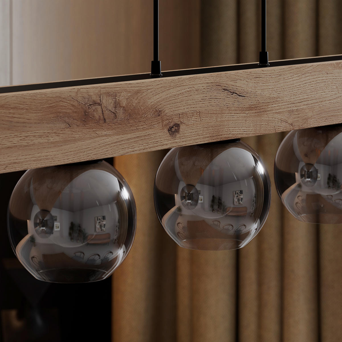 HÄNGELEUCHTE 115/15/120 cm    - Schwarz/Naturfarben, Natur, Glas/Holzwerkstoff (115/15/120cm) - Globo