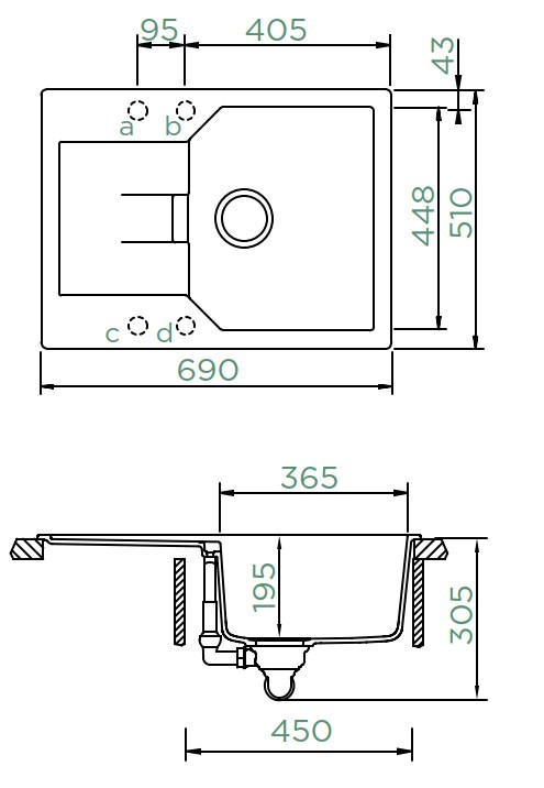 SPÜLE MAND100SAGNE  - Anthrazit, Basics, Stein (69,0/30,5/51,0cm) - Schock
