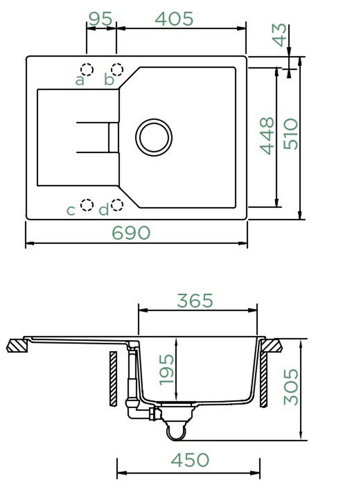 SPÜLE MAND100SAGAS  - Dunkelgrau, Basics, Stein (69,0/30,5/51,0cm) - Schock