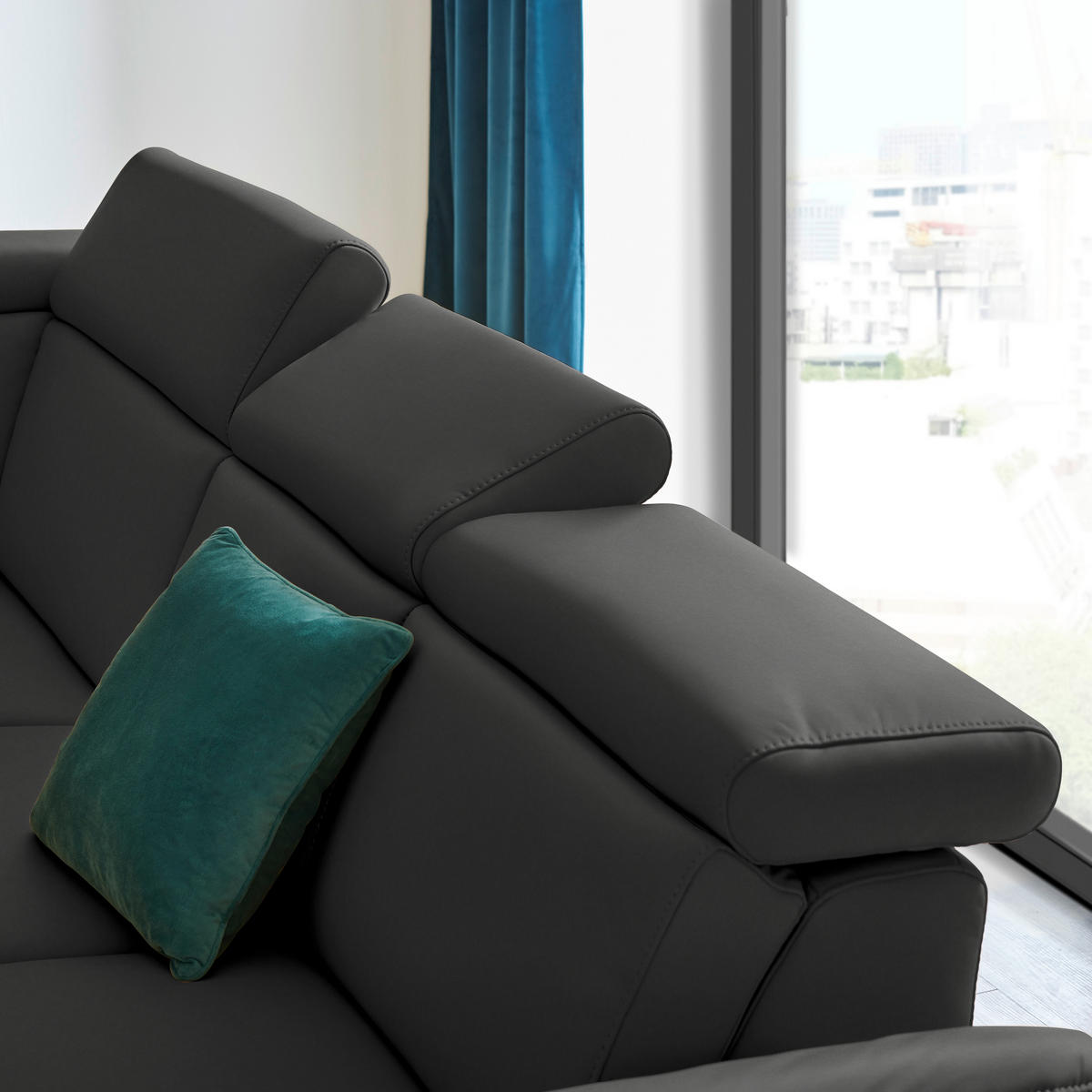 ECKSOFA in Echtleder Anthrazit  - Anthrazit/Schwarz, Design, Leder/Metall (239/285cm) - Cantus