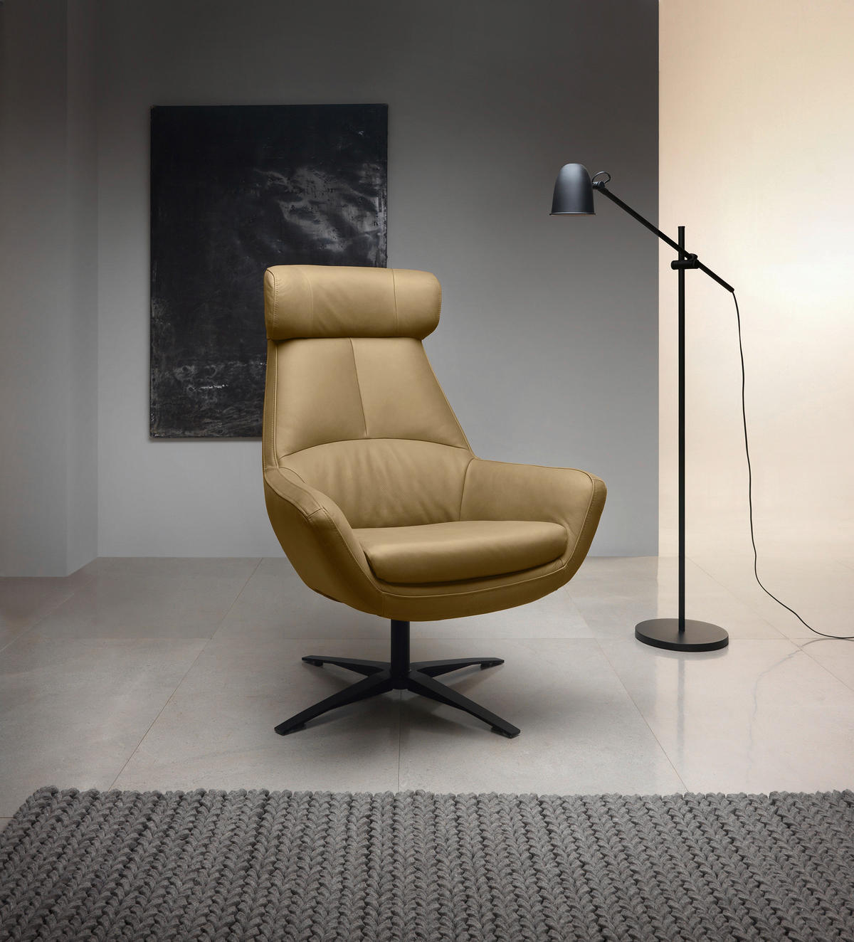 SESSEL BE ORGANIC Echtleder Hellbraun    - Hellbraun/Schwarz, MODERN, Leder/Metall (81/112/83cm) - Trendmanufaktur