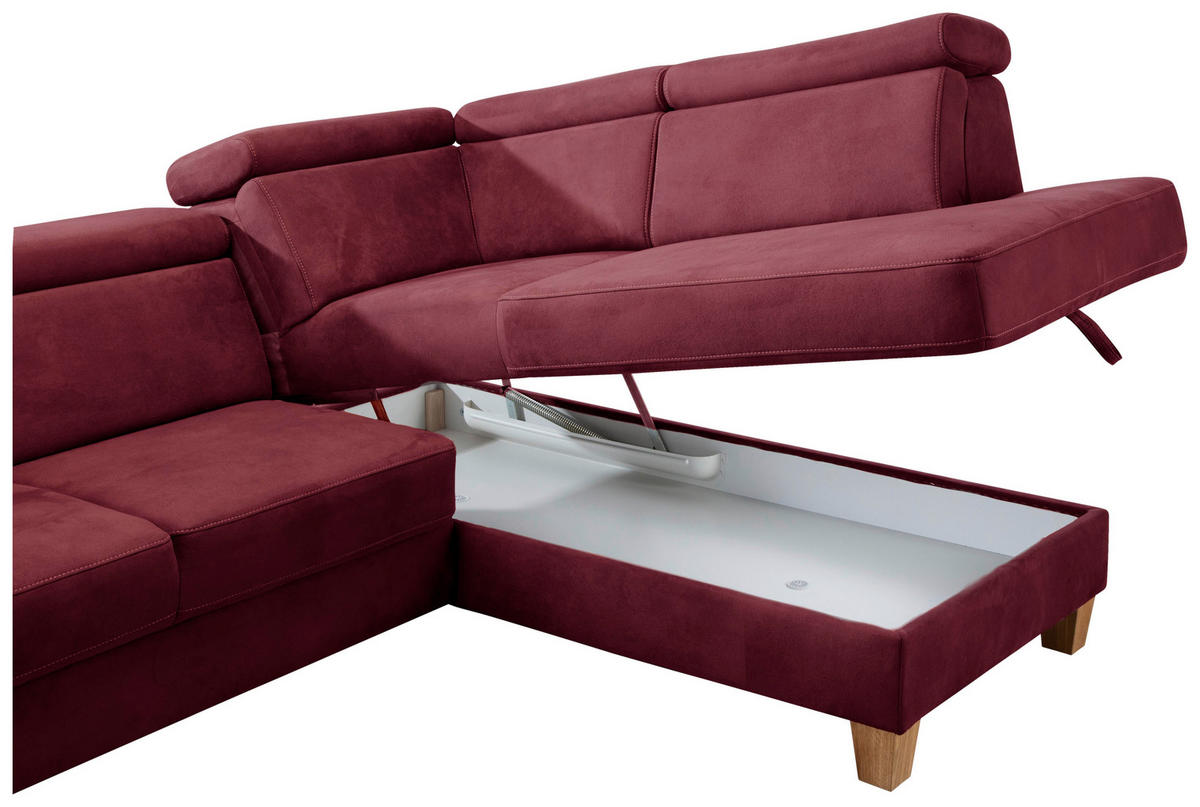 ECKSOFA in Mikrofaser Bordeaux  - Eichefarben/Bordeaux, Konventionell, Holz/Textil (245/194cm) - Sit & More