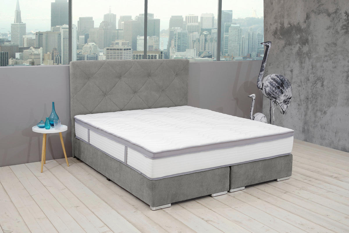 BOXSPRINGBETT 180/200 cm  in Hellgrau  - Chromfarben/Hellgrau, KONVENTIONELL, Kunststoff/Textil (180/200cm) - Carryhome