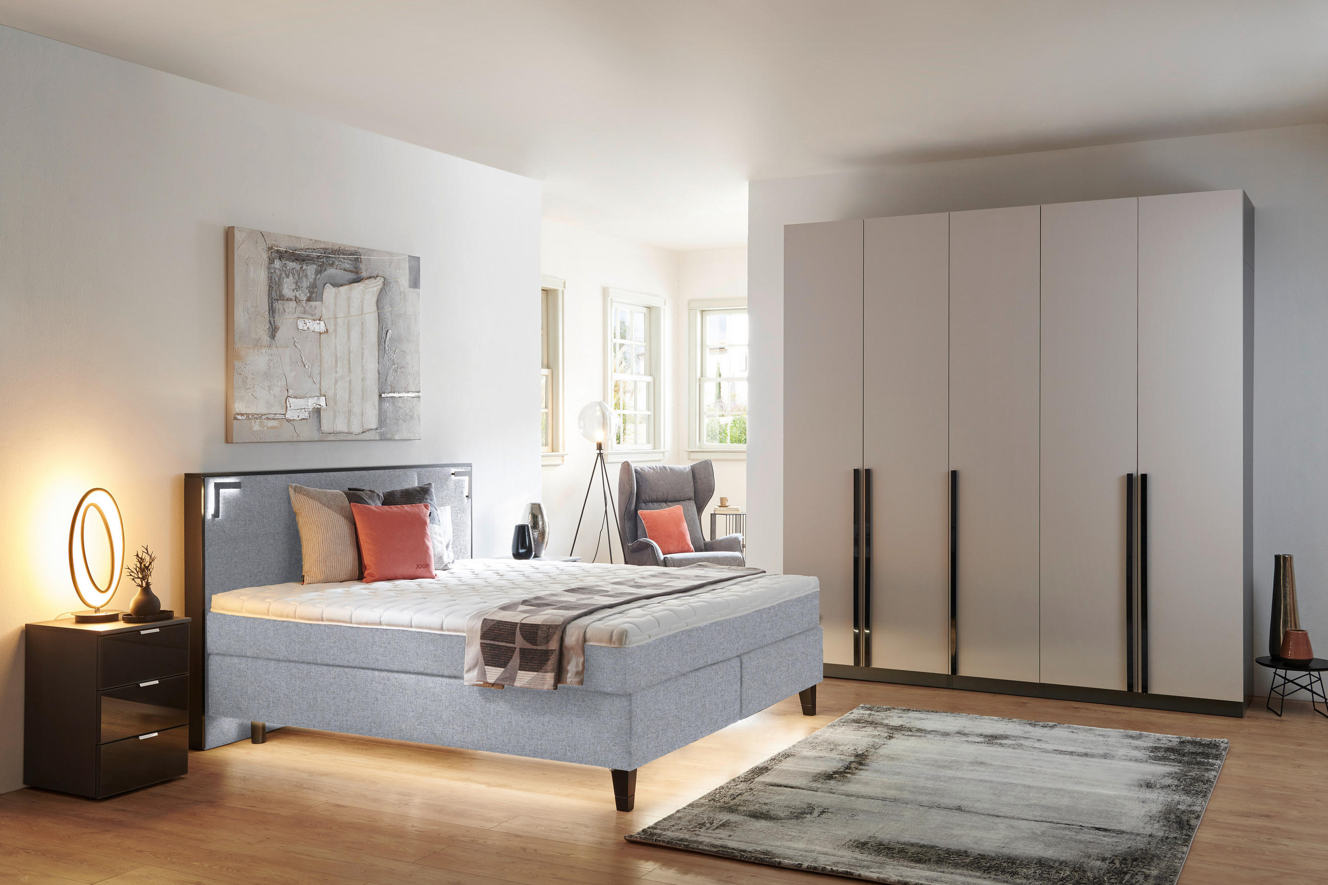 BOXSPRINGBETT 200/200 cm  in Hellgrau  - Hellgrau/Schwarz, Design, Holz/Textil (200/200cm) - Hom`in