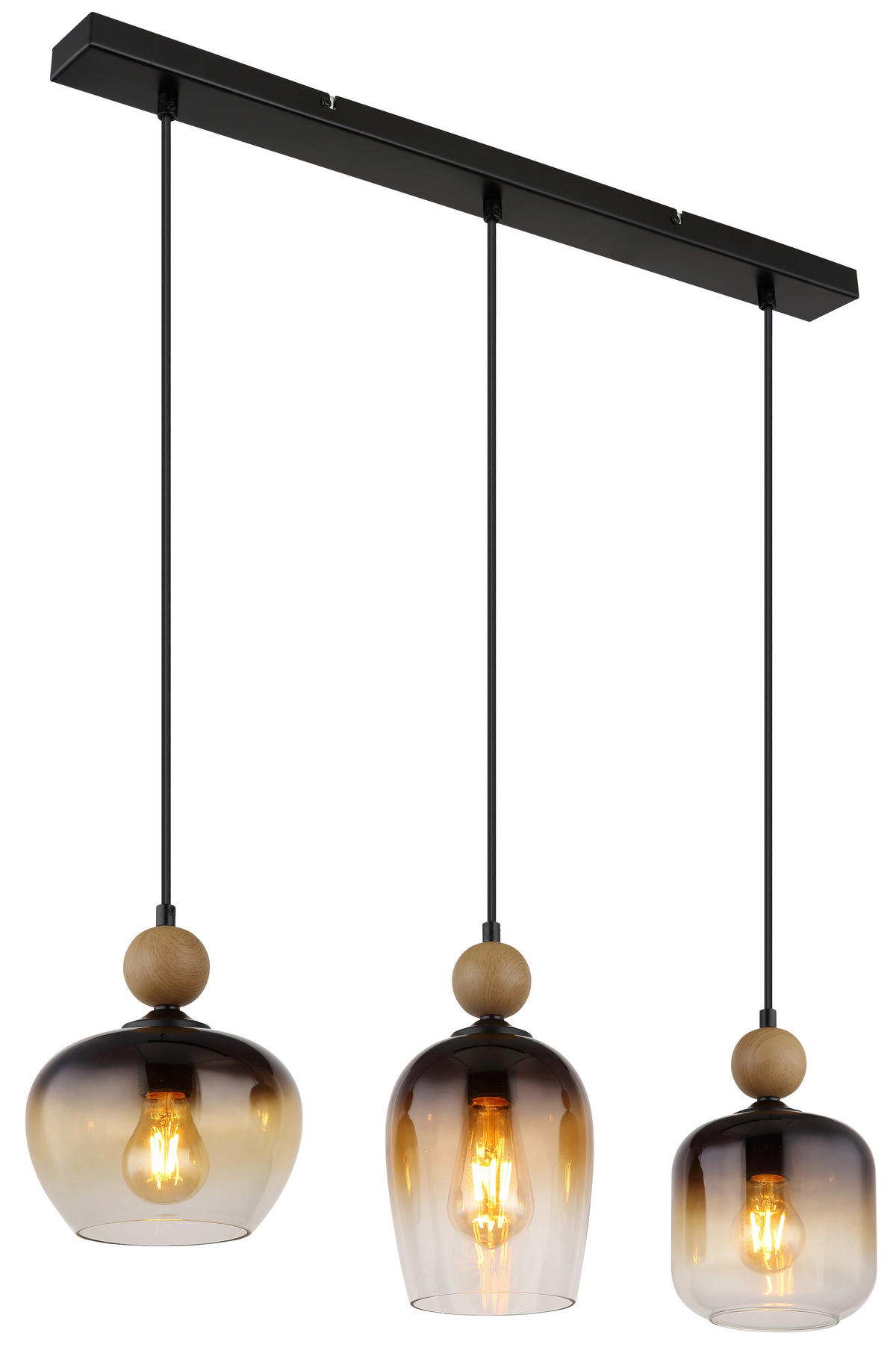 HÄNGELEUCHTE 72/18/120 cm    - Klar/Dunkelbraun, Basics, Glas/Metall (72/18/120cm) - Globo