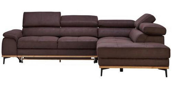 ECKSOFA inkl.Funktionen Dunkelbraun Lederlook - Dunkelbraun/Schwarz, Natur, Holz/Textil (282/226cm) - Novel