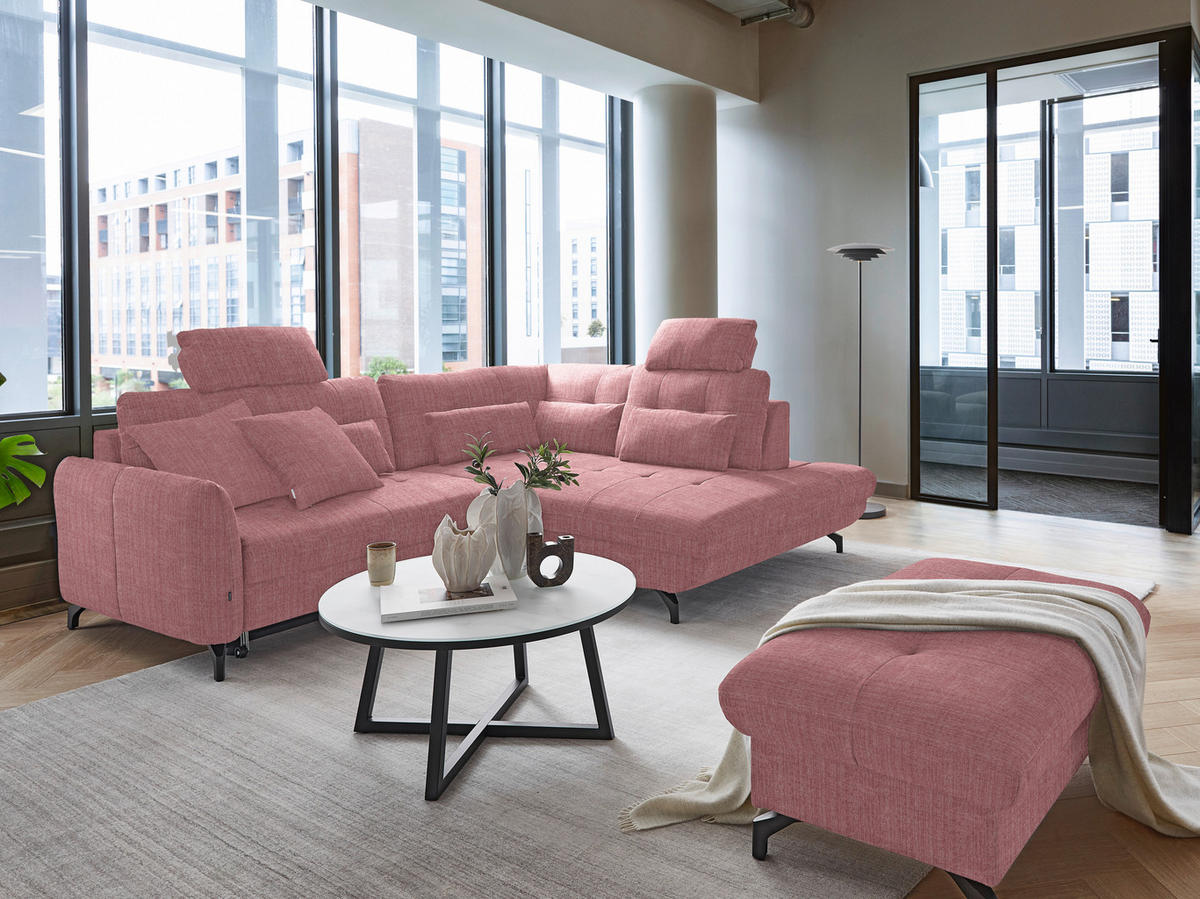 ECKSOFA in Flachgewebe, Leinenoptik Rosa  - Schwarz/Rosa, Modern, Textil/Metall (247/208cm) - Xora