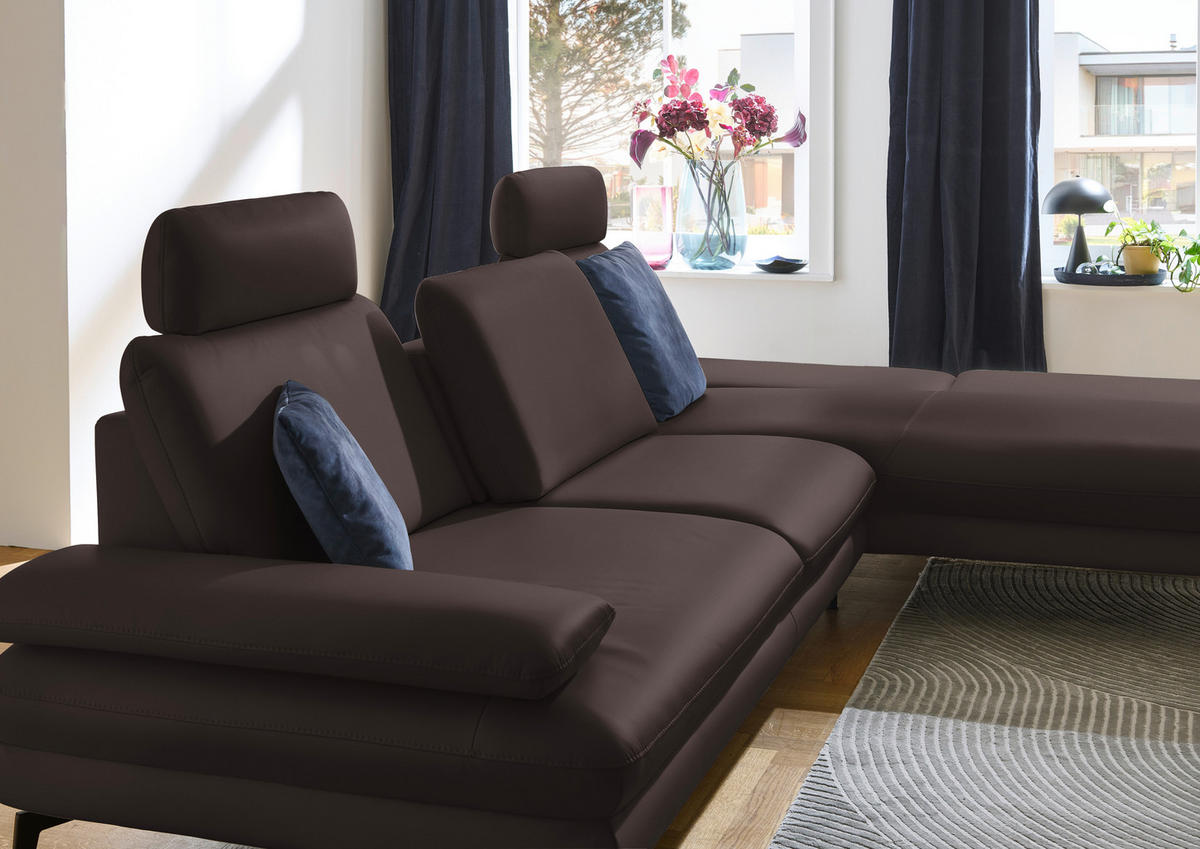 ECKSOFA in Echtleder Dunkelbraun  - Dunkelbraun/Schwarz, Design, Leder/Metall (308/195cm) - Dieter Knoll